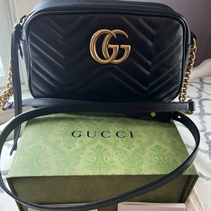 Authentic Gucci Marmont Small Matelasse Quilted Black Crossbody Bag